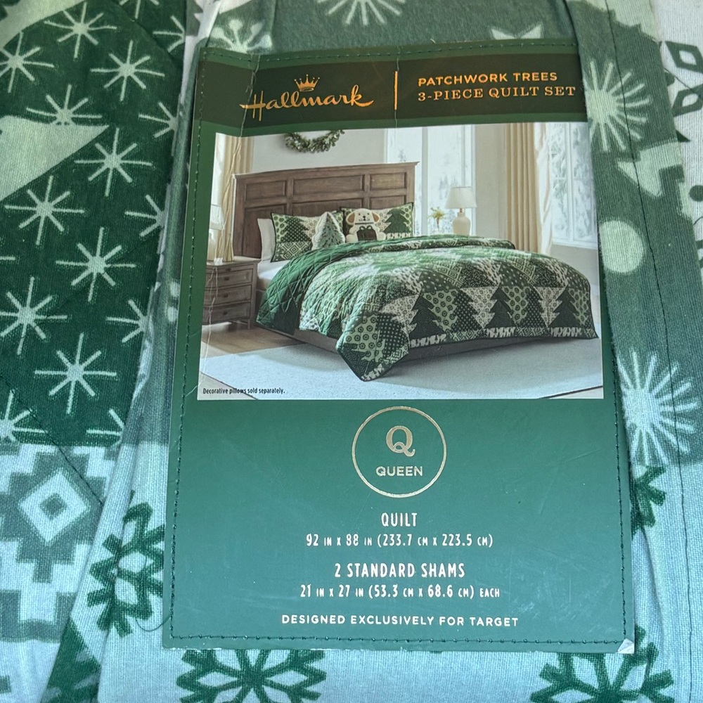 HALLMARK NWT patchwork trees 3pc quilt set -full/queen -green - Picture 5 of 5